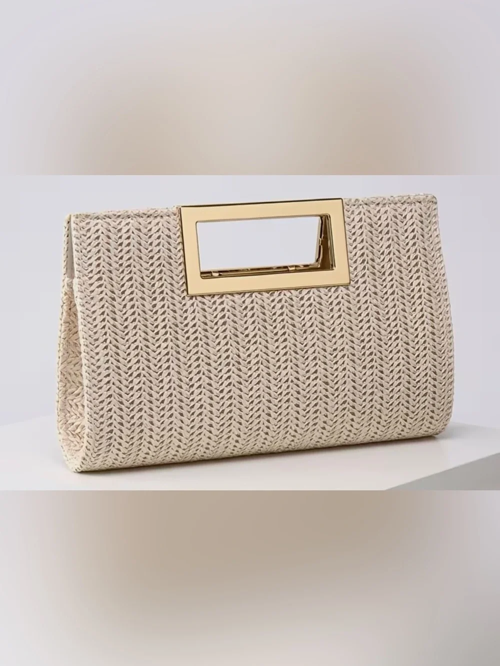 Woven Cream Handheld Clutch